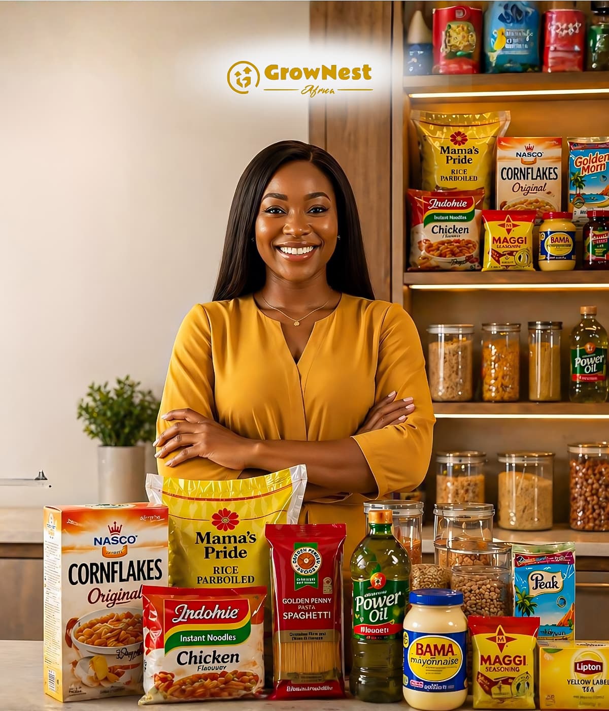 Woman with GrowNest groceries — your food, your way