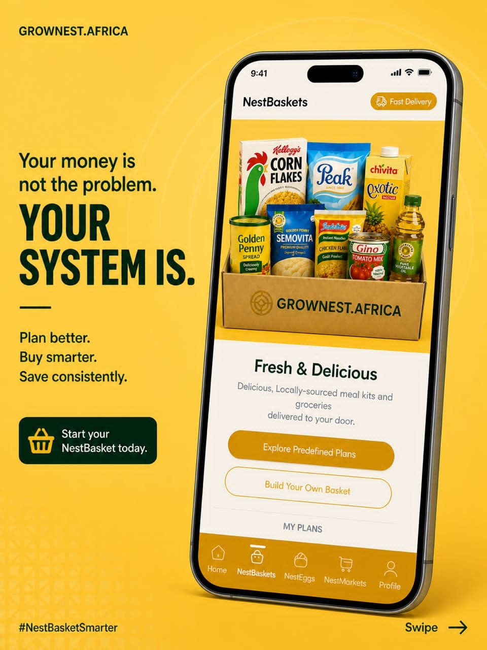 NestMarket app screen showing food products